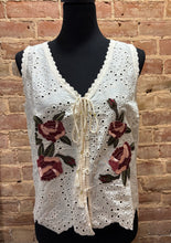 Boho Floral Embroidery Vest Cream