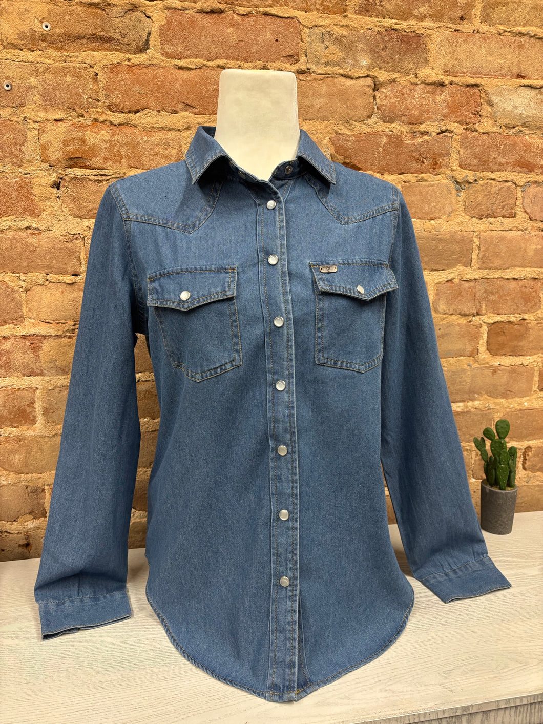 Snap Front Denim Mid-Wash