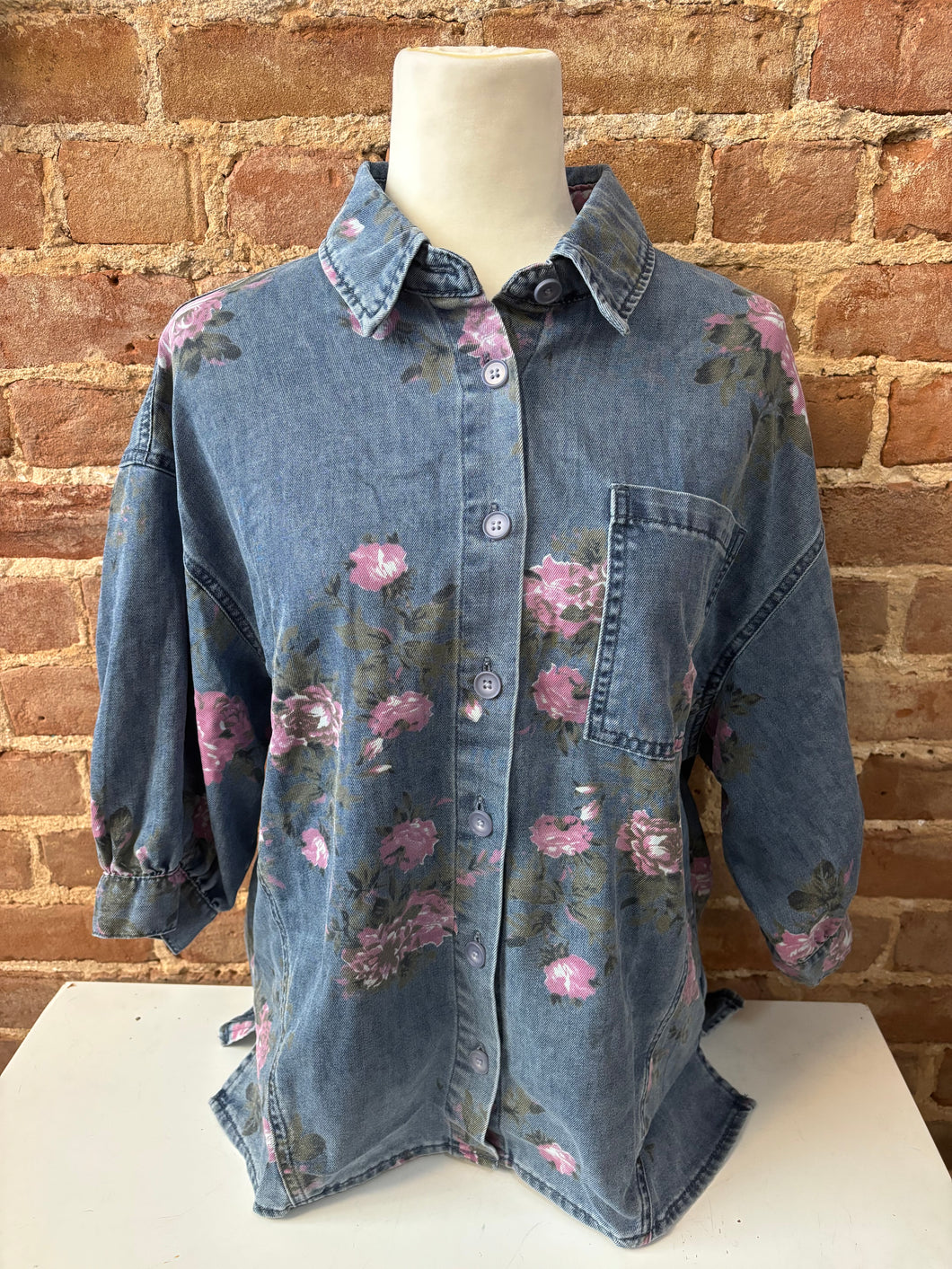 Floral Print Denim Top