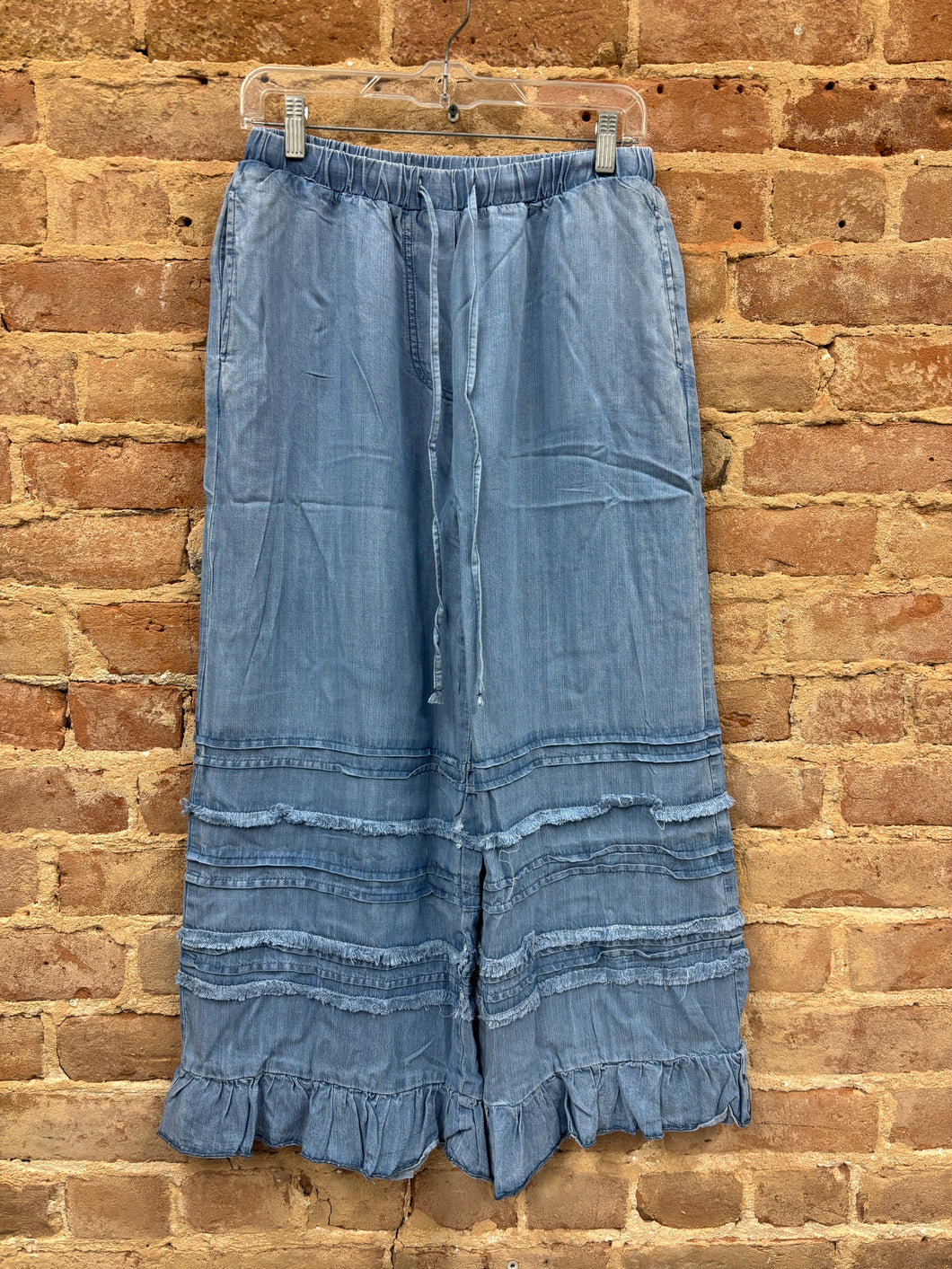 Flared Chambray Crop Denim Pants