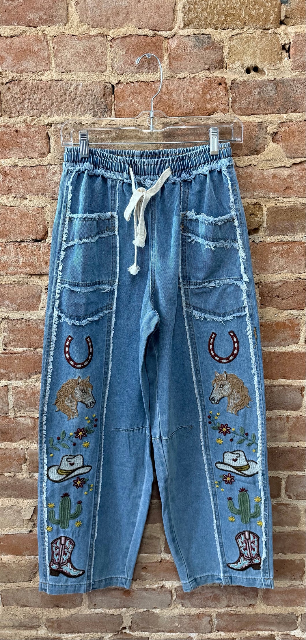 Embroidered Tie Front Pants