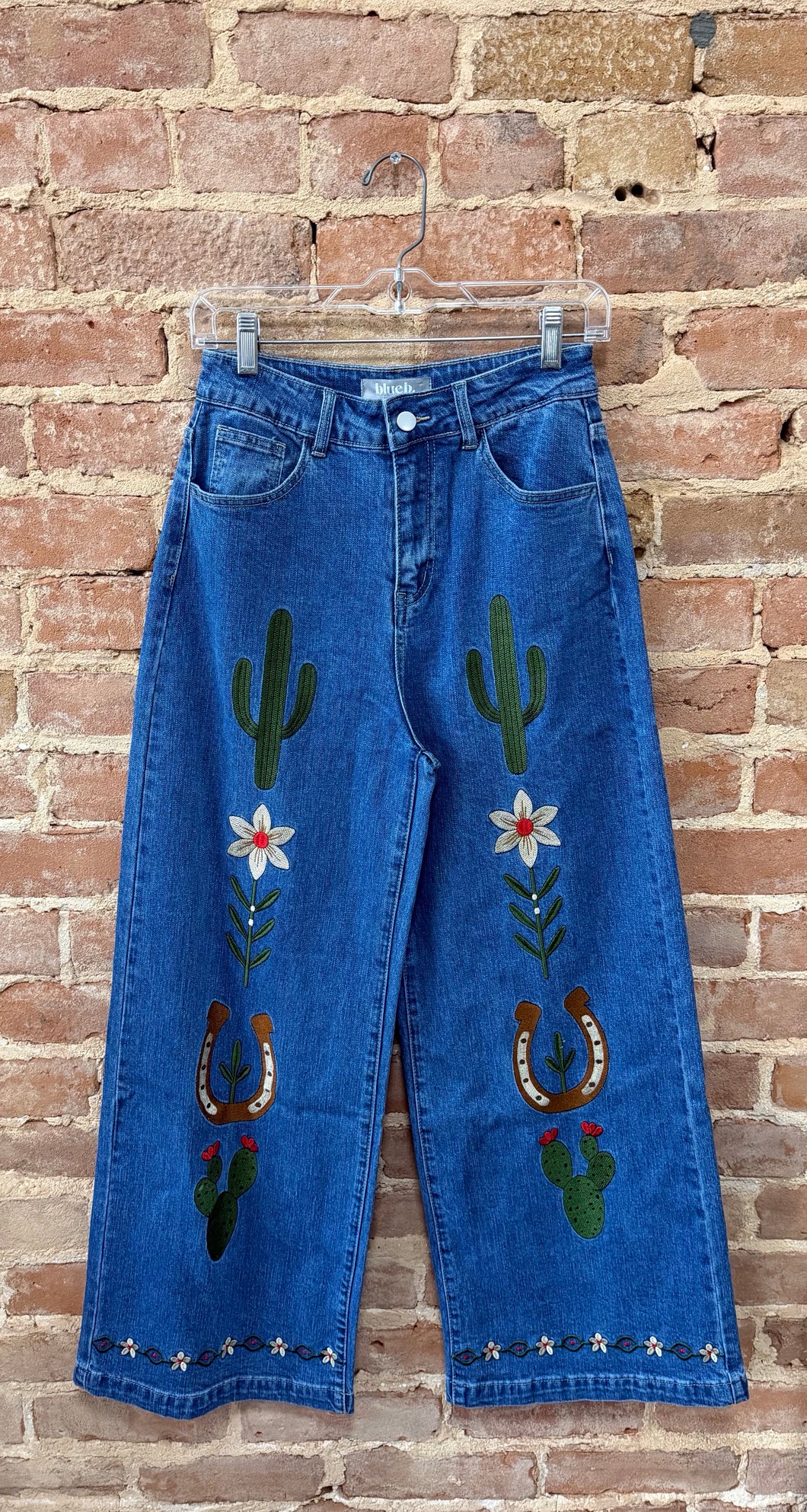 Wide Leg Embroidered Denim Pants