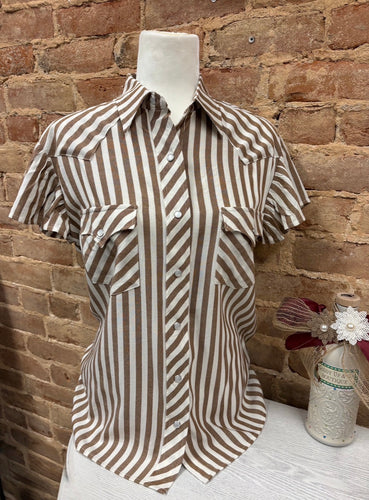 Brown Stripe Flutter Sleeve