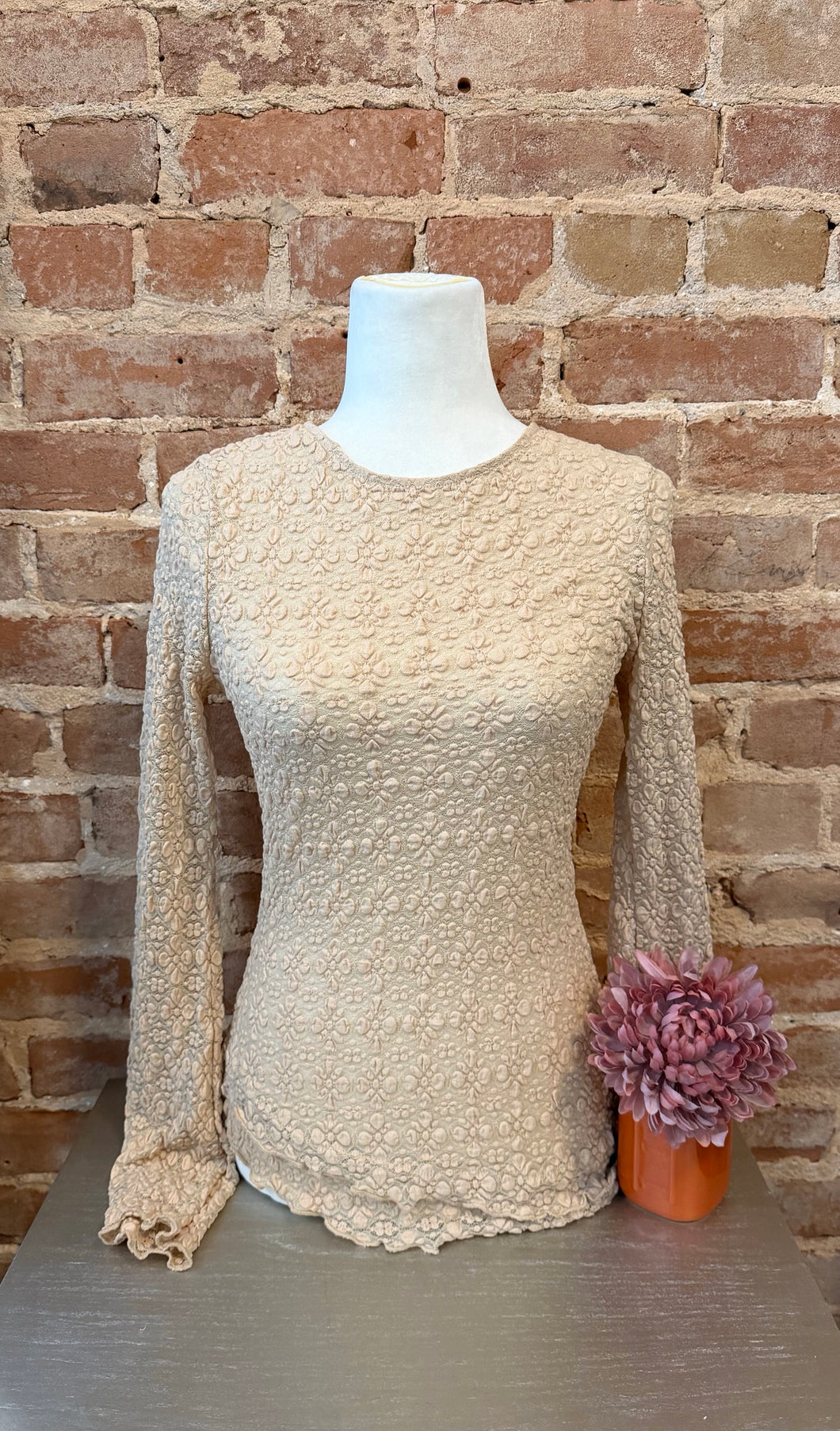 Textured Lace Diagonal Hemline Top