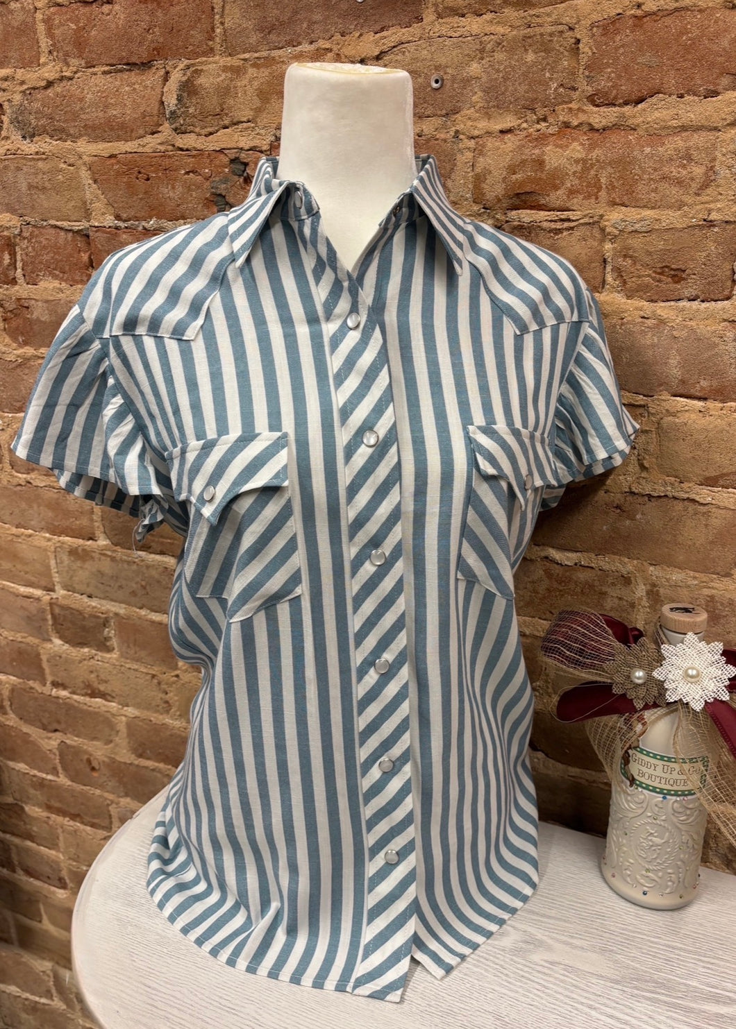 Denim Stripe Flutter Sleeve