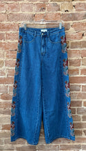 Wide Leg Floral Panel Denim