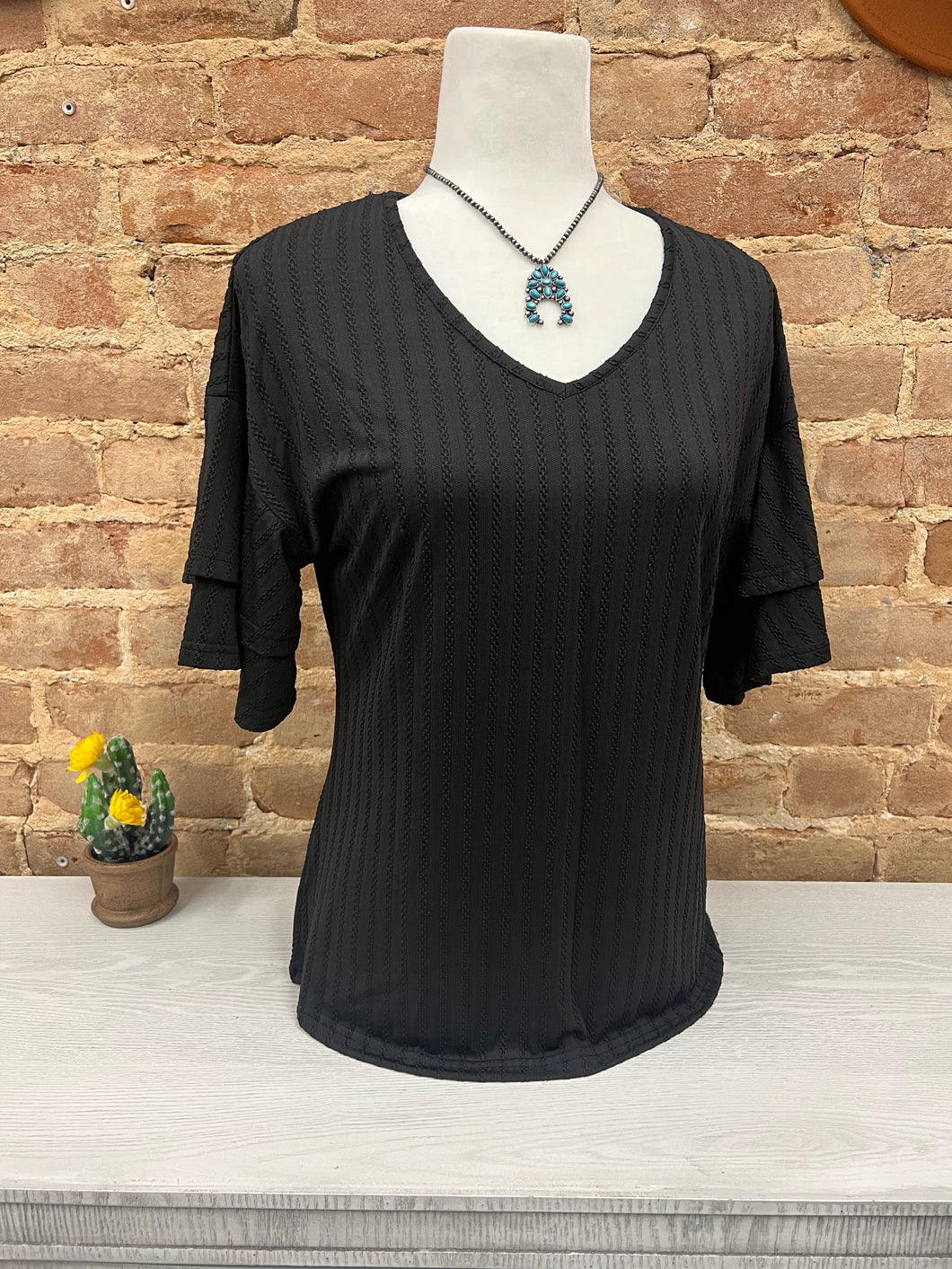 V Neck Ruffle Sleeve