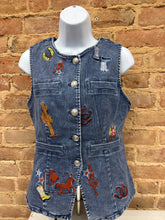 Western Motif Embroidery Fitted Denim Vest