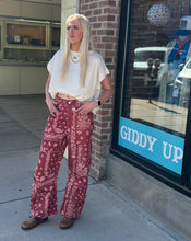 Red Paisley Print Denim Jean