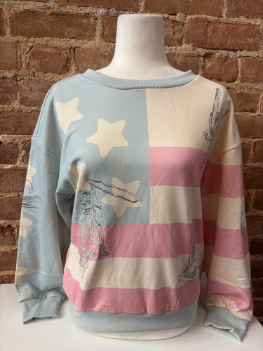 American Flag Embroidered Crewneck