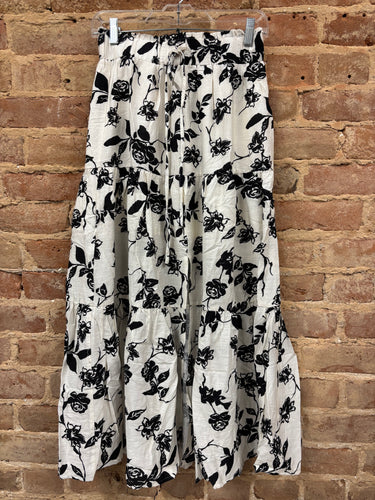 Floral Print Boho Skirt w Front Slit