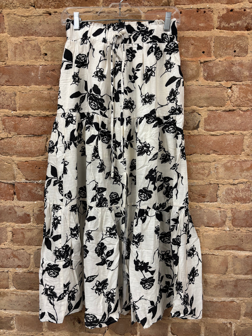 Floral Print Boho Skirt w Front Slit