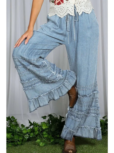 Flared Chambray Crop Pants