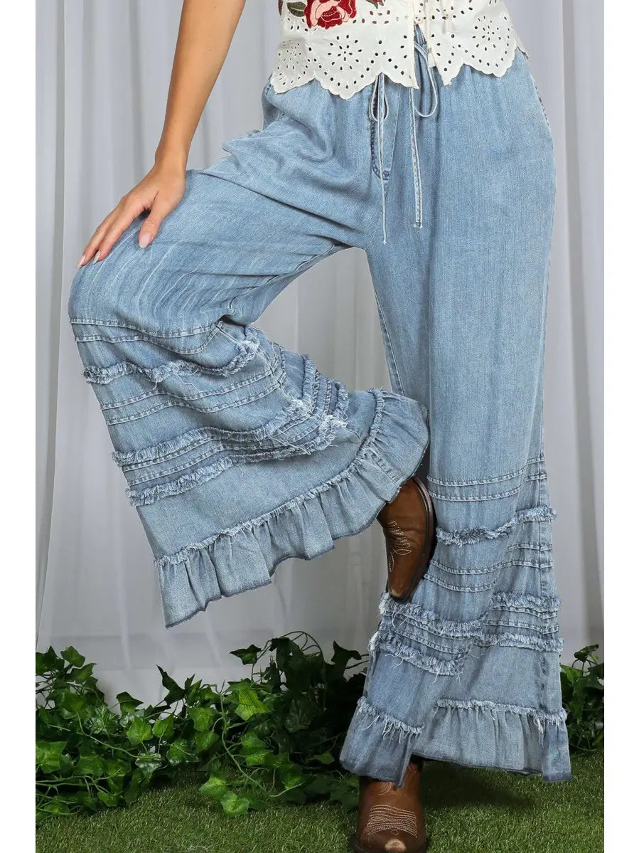 Flared Chambray Crop Pants