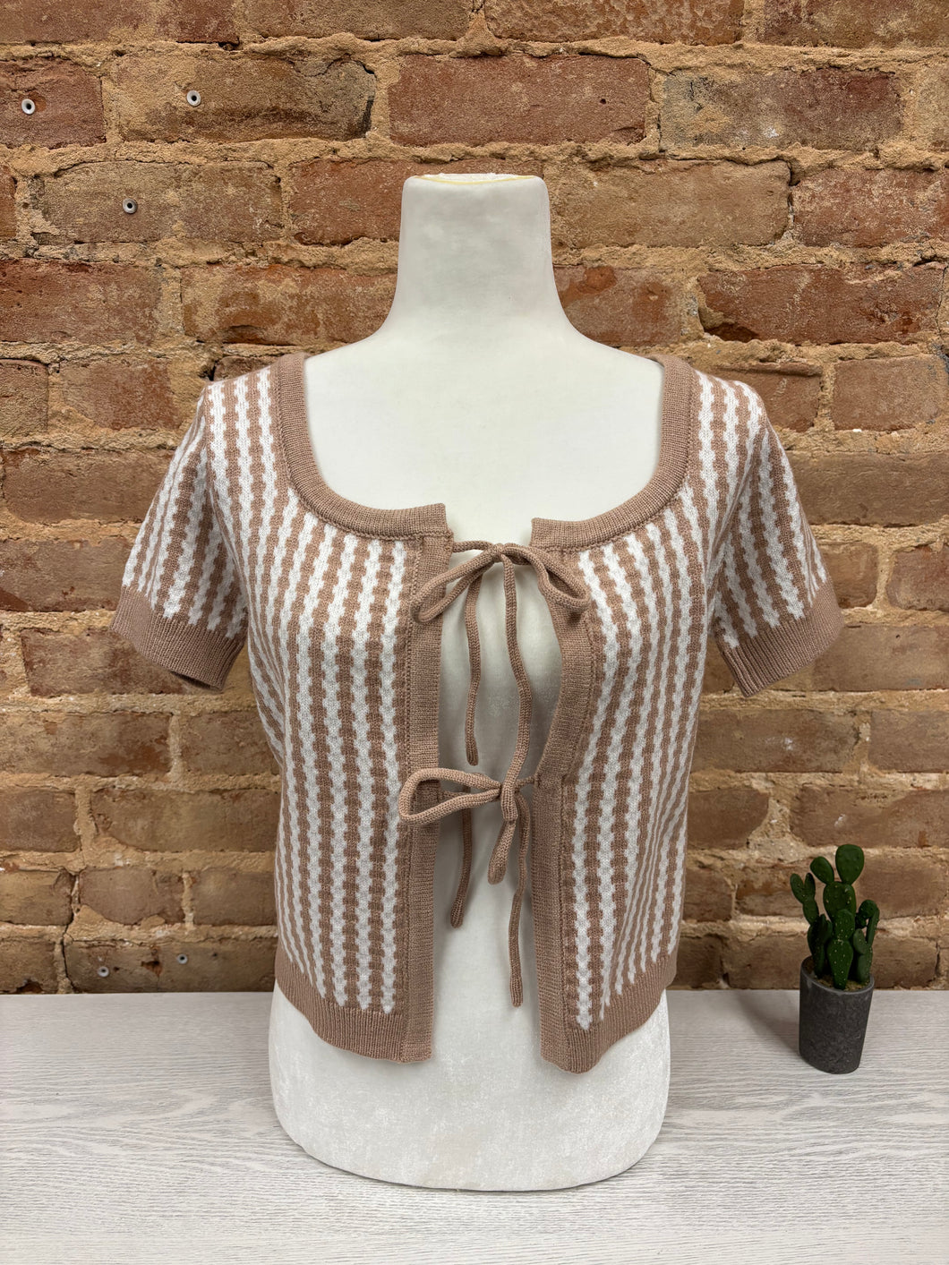 Tie Front Textured SS Cardigan