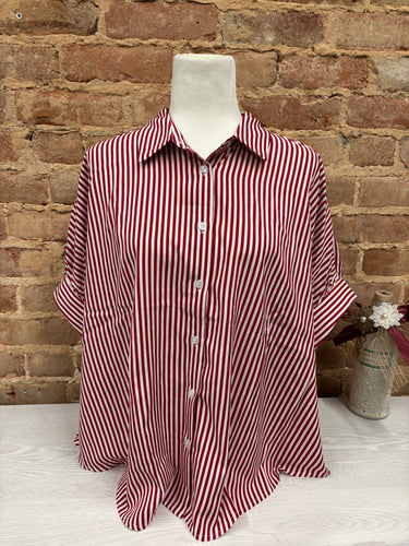 Oversized Short Sleeve Striped Top Red