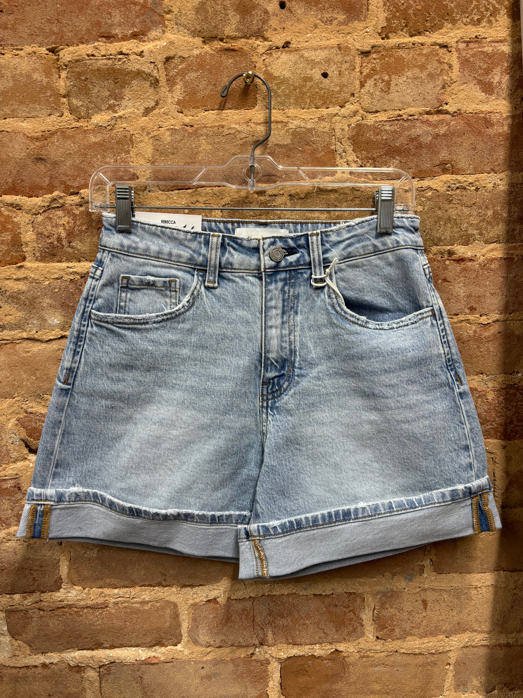 High Rise Cuffed Denim Shorts