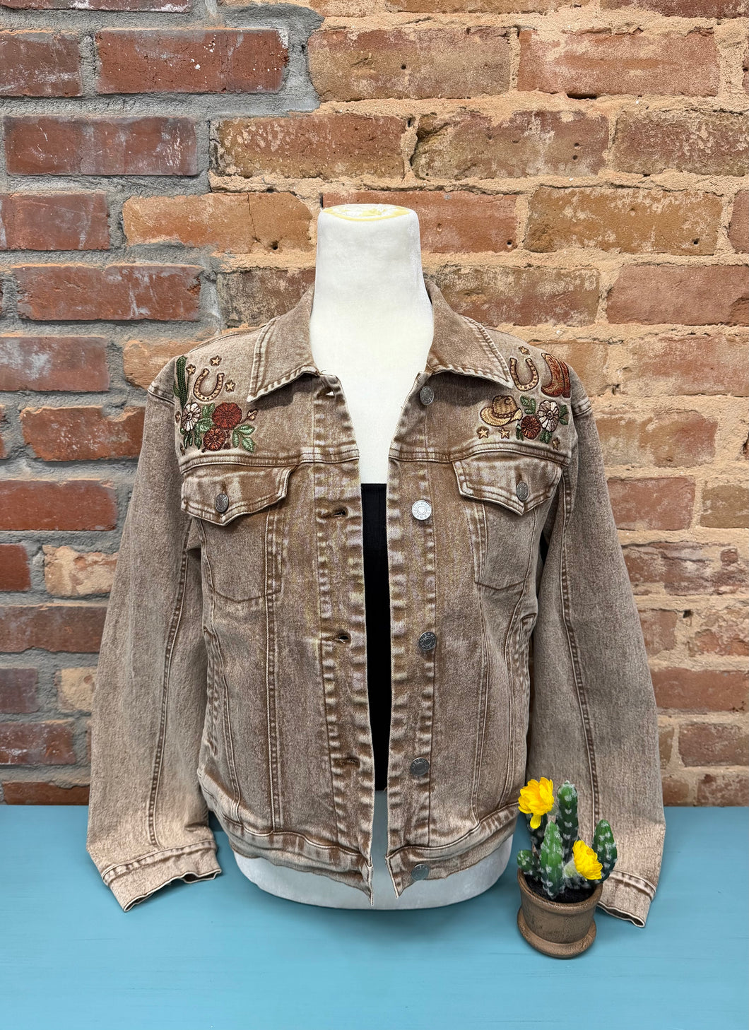 Embroidered Mocha Denim Jacket